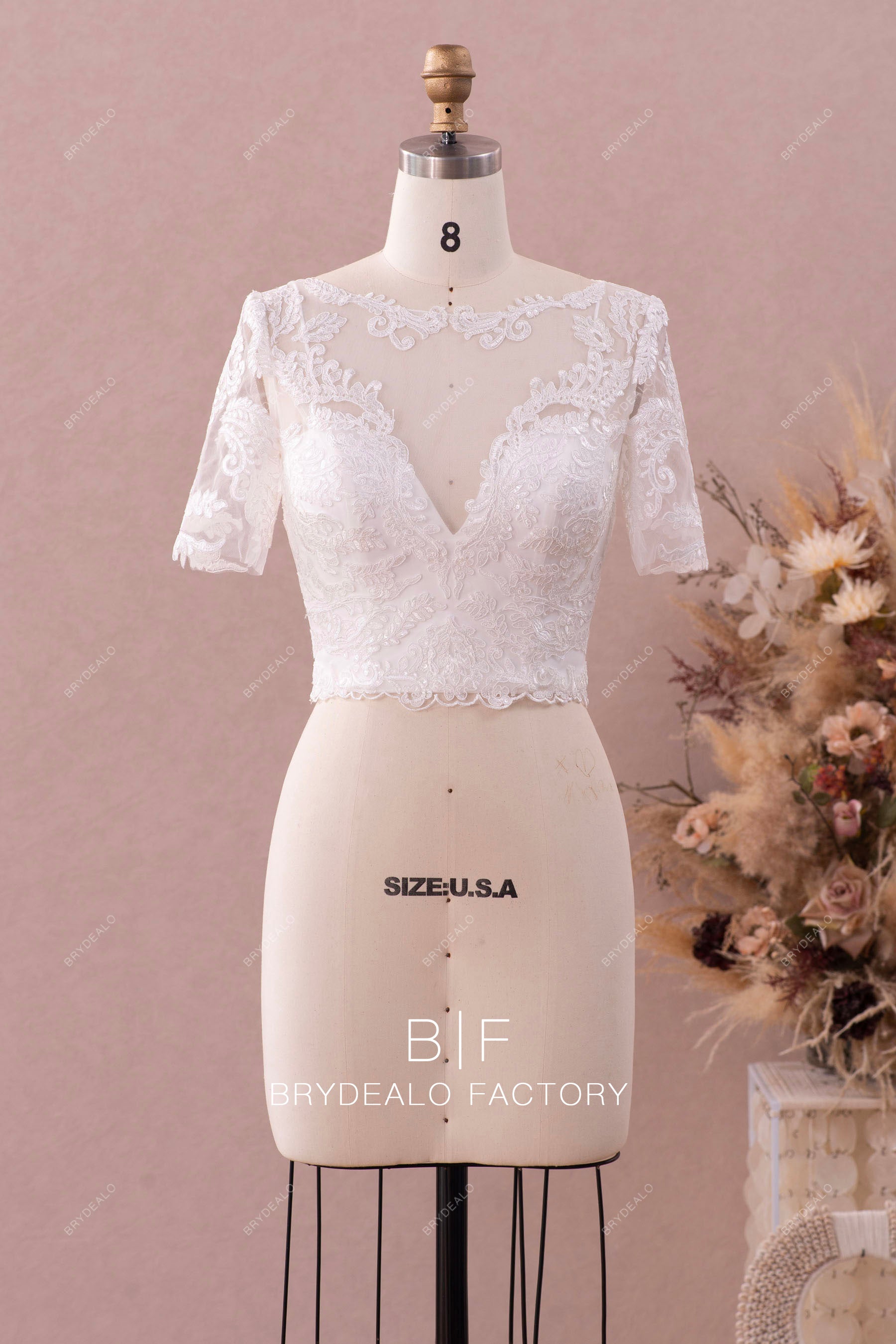 Scalloped Neck Bridal Bolero Long Sleeved Wedding Crop Top