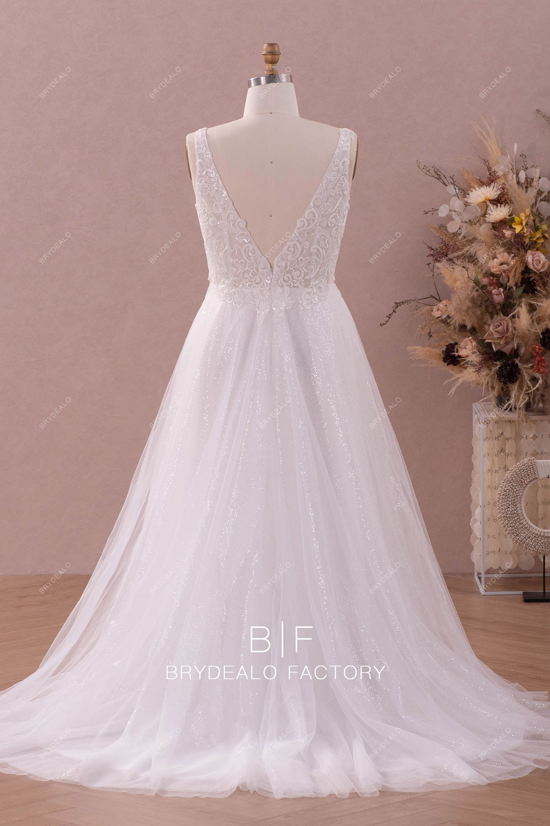 7616+ - Ethereal Lace Plus Size A-line Wedding Dress with Plunging Nec -  Love & Lace Boutique