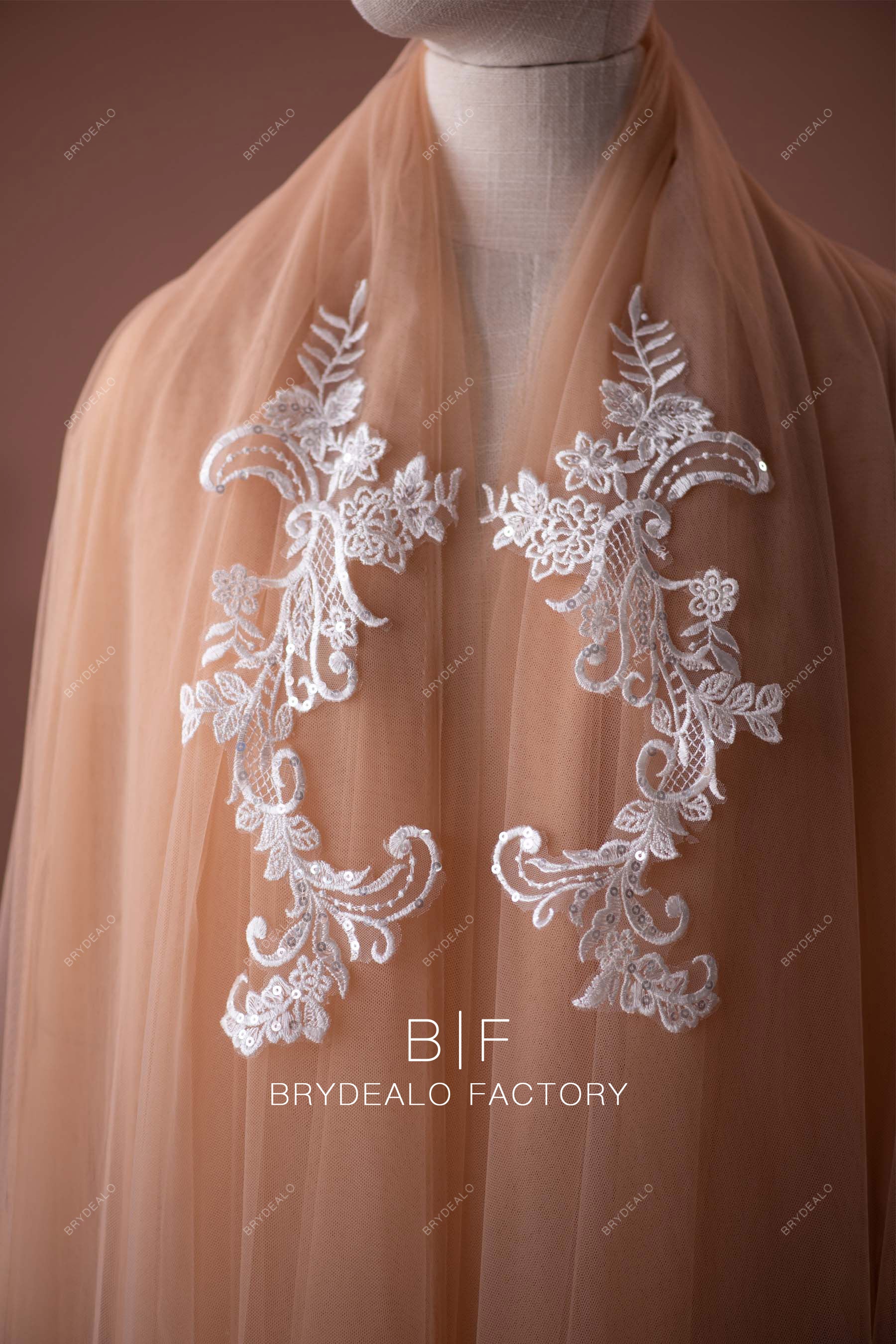 Pair of Soft and Elegant Floral Ivory Lace Appliqué