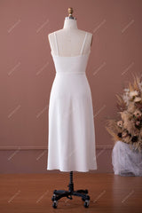 thin straps satin tea length wedding dress