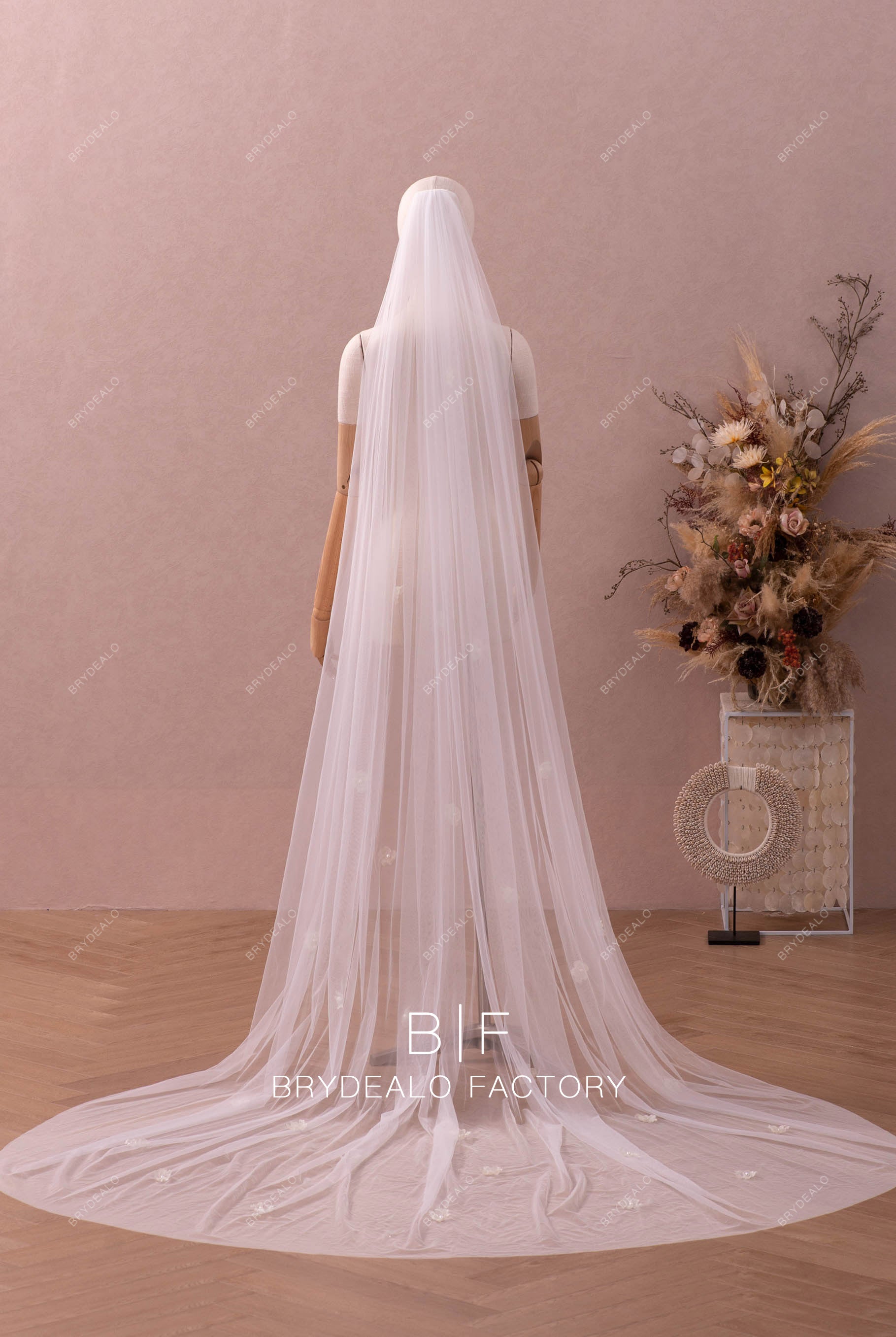 Custom Made Chapel Length Waterfall Wedding Veil V6187