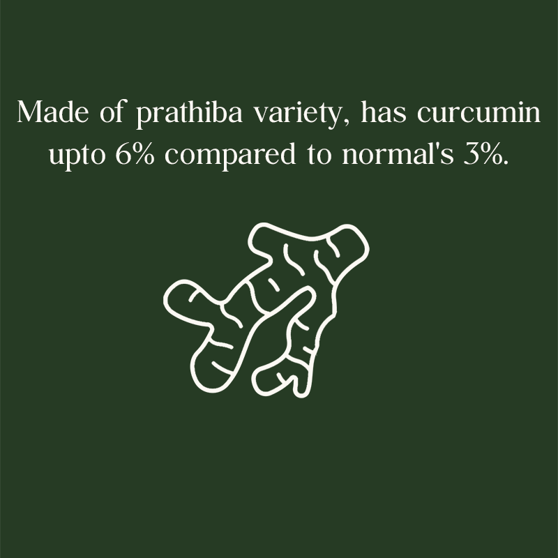 Made with prathibha turmeric, this turmeric powder has curcumin upto 6% compared to normal's 3%