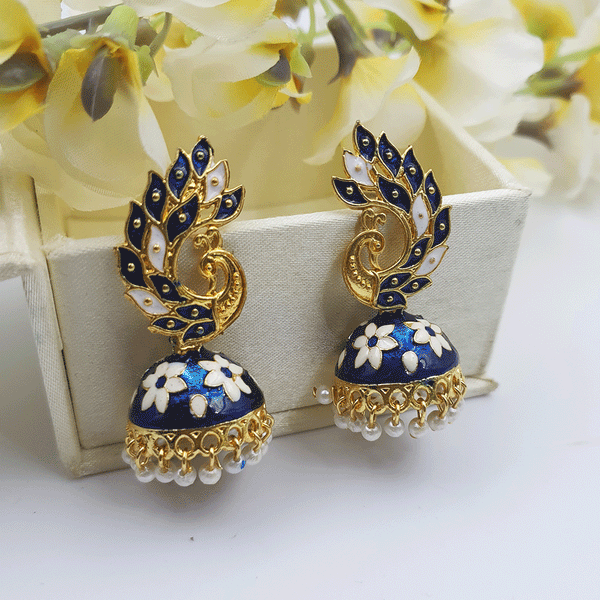 Blue Jhumka earrings in mirror with matt solid copper base ( high qual –  Timeless desires collection