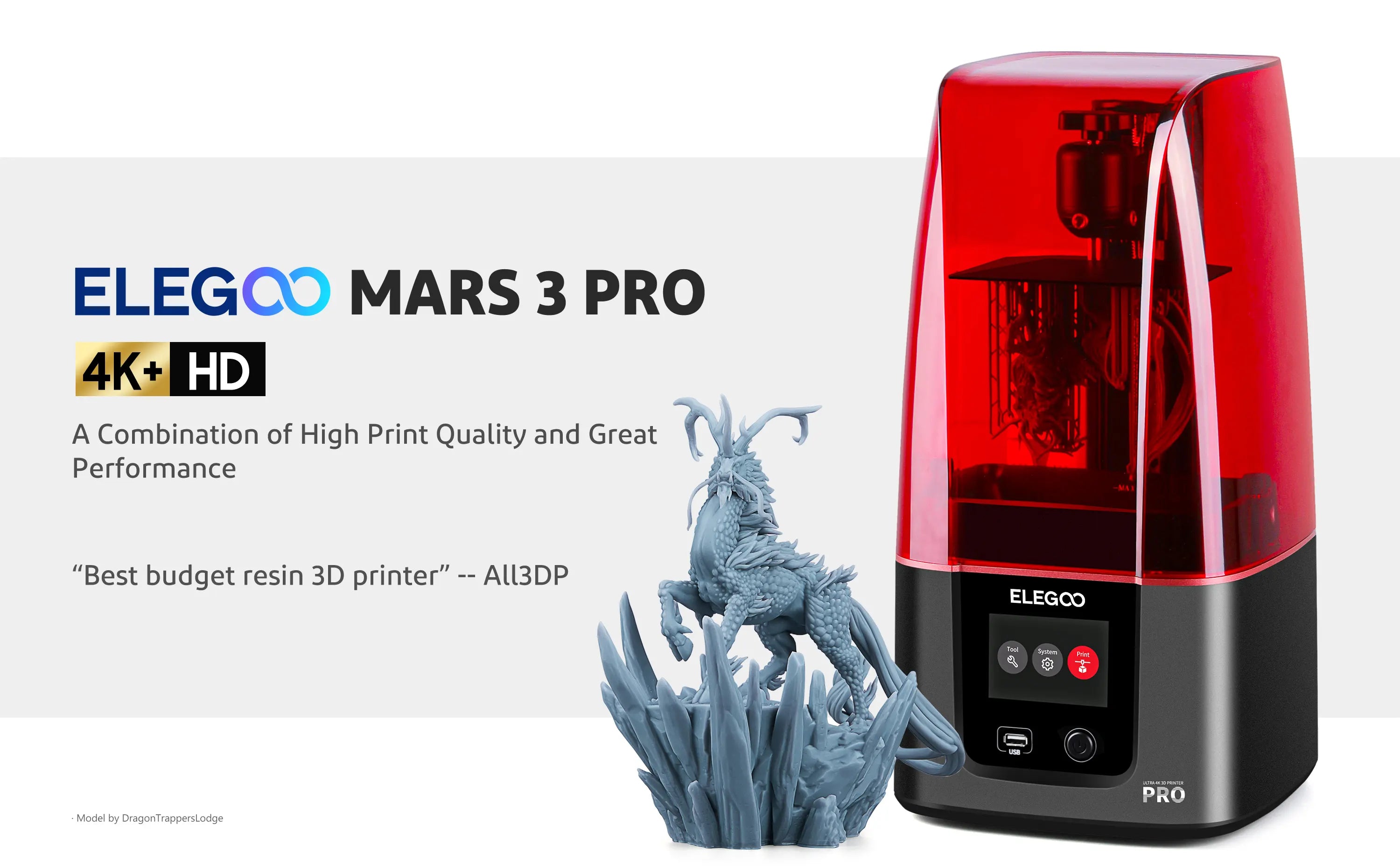 ELEGOO Mars 3 PRO 4K 6.66'' Mono LCD MSLA Resin 3D Printer