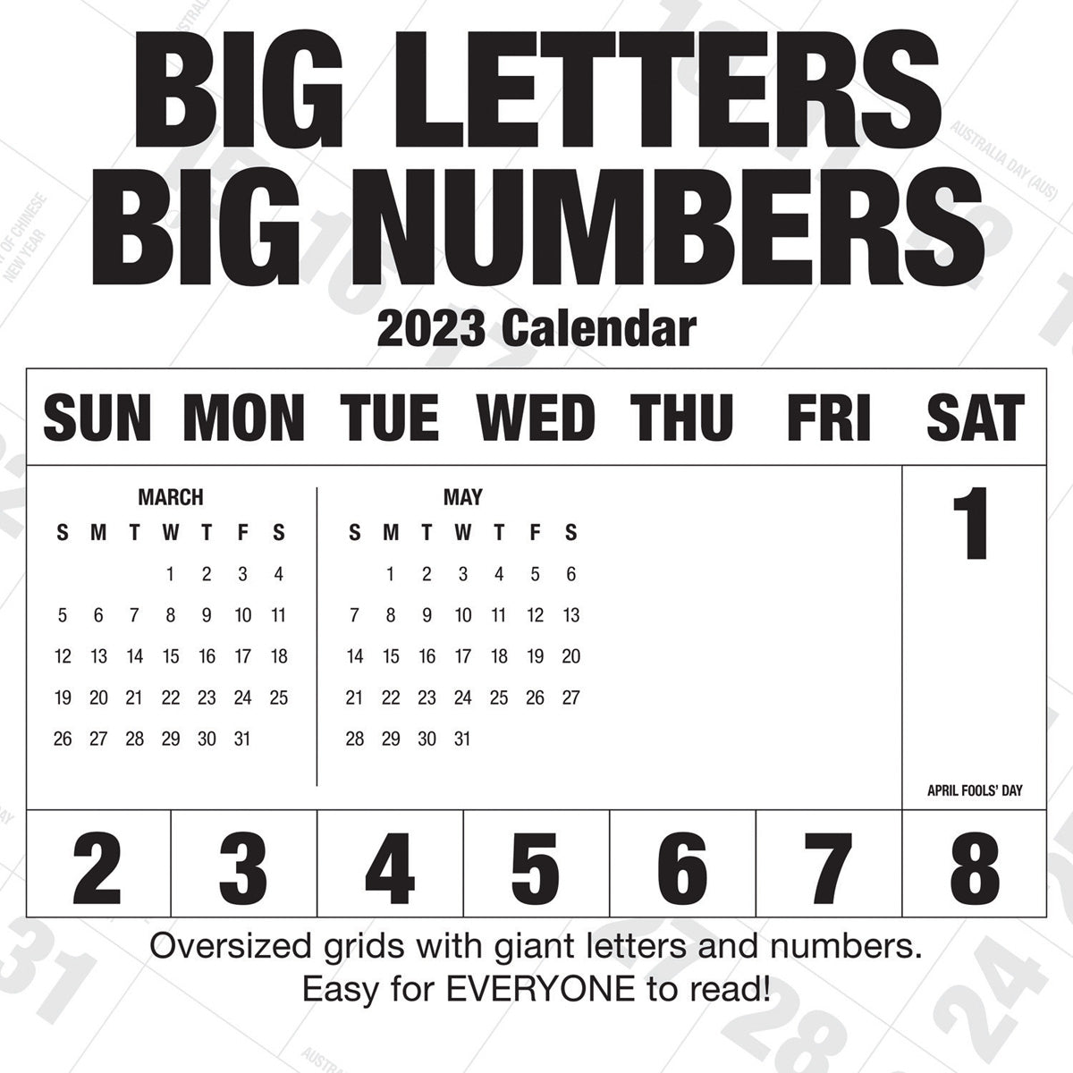 Big Letters Big Numbers 2023 Square Wall Calendar