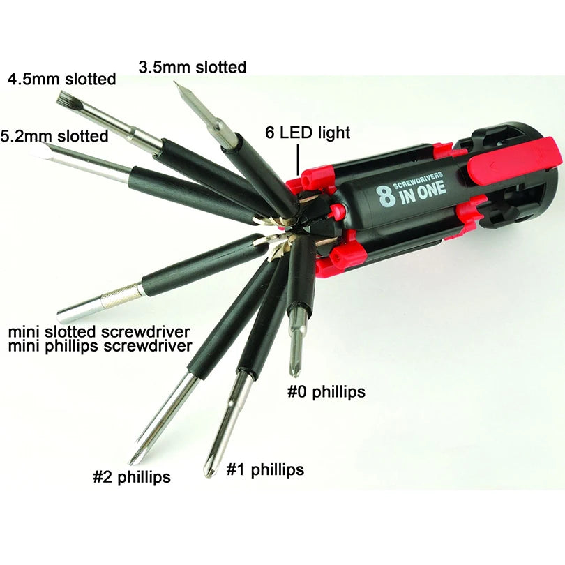 Discover the Convenience of the QC718 8 In 1 Screwdriver Set LED Flashlight