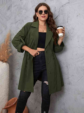 Plus Size Lapel Collar Roll-Tab Sleeve Trench Coat (Online Only) 1X - 4X