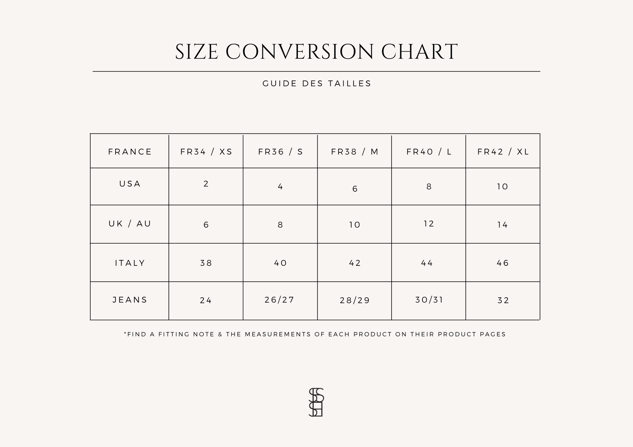 Guide des tailles Jean - SESSEI