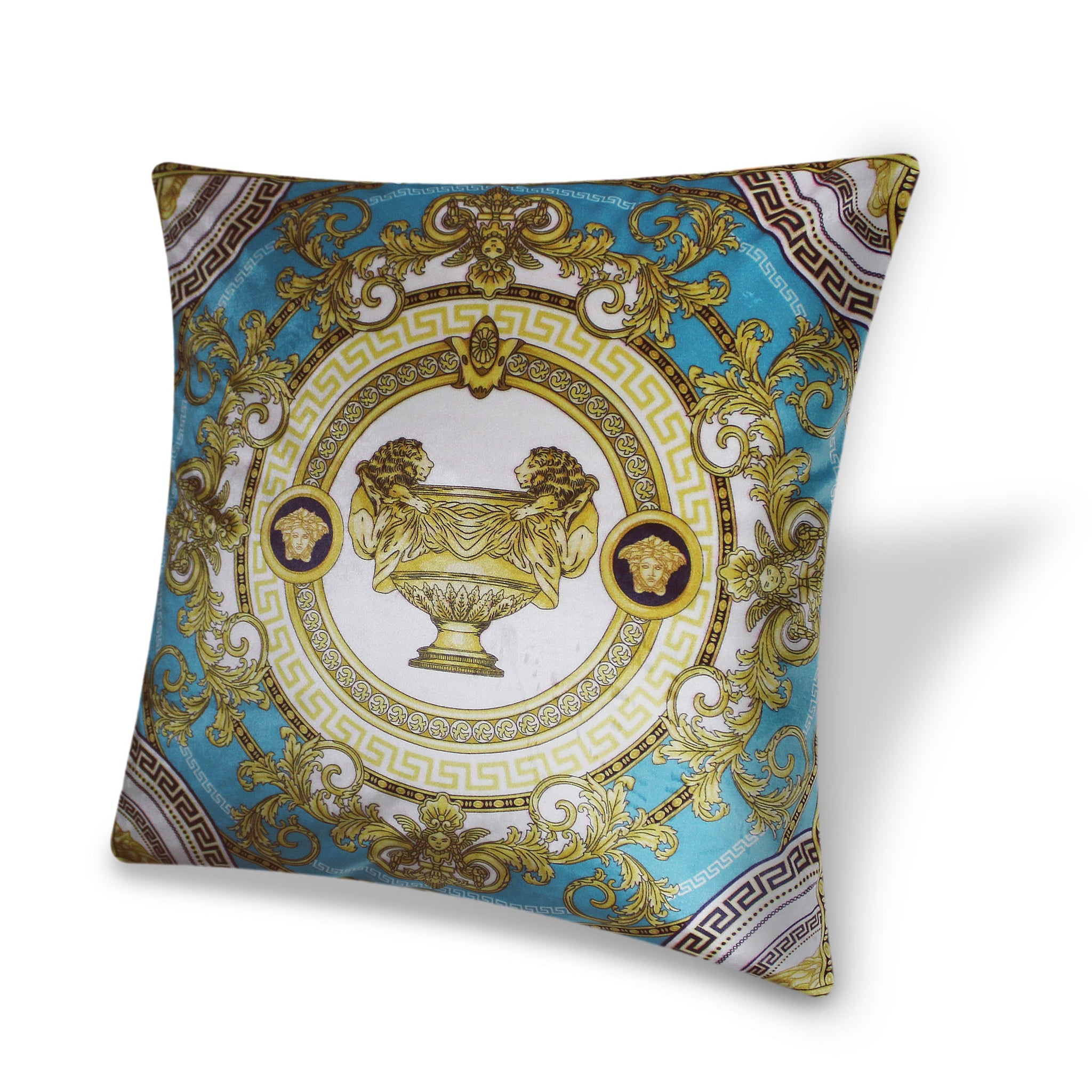 Velvet Pillow Cover Classic Baroque Style Decorative Traditional Floral Motif and Antique Greek Cup Throw Pillow for Sofa Chair 45x45cm 18x18 Inches