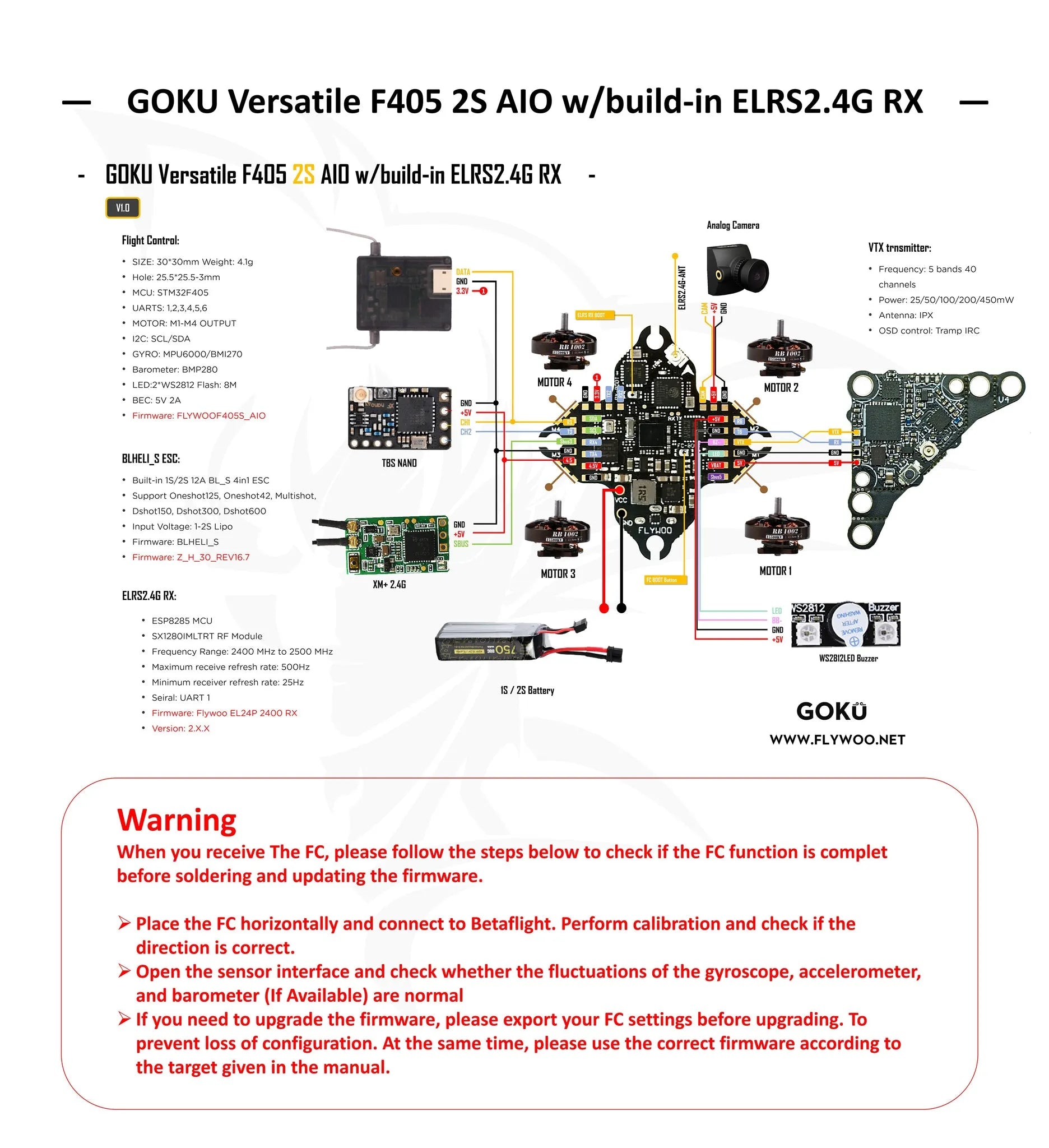 GOKU Versatile F405 1-2S 12A AIO Wiring Diagram