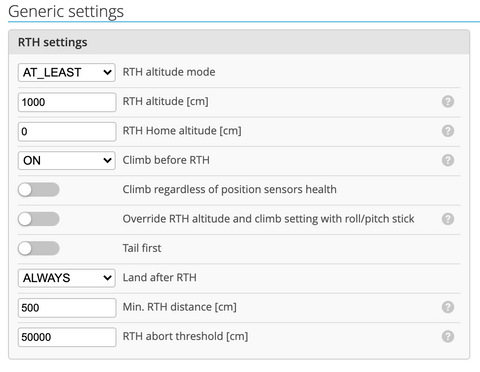 RTH settings