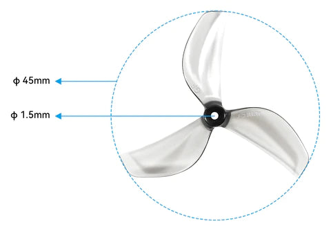 The below picture is the diagram for Gemfan 45mm 3-Blade props.