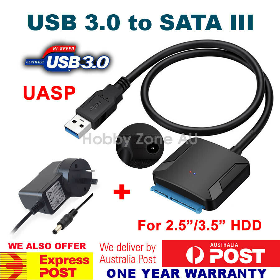 karakter Generel suspendere USB 3.0 to 2.5"/3.5" SATA Hard Drive Adapter Cable Converter UASP + DC 12V  Power | eBay