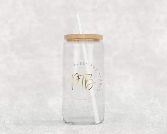 FROSTED GLASS CAN w/ BAMBOO LID - COLOR  16oz Sublimation Glass – Avenue  75 Products, Services & Design