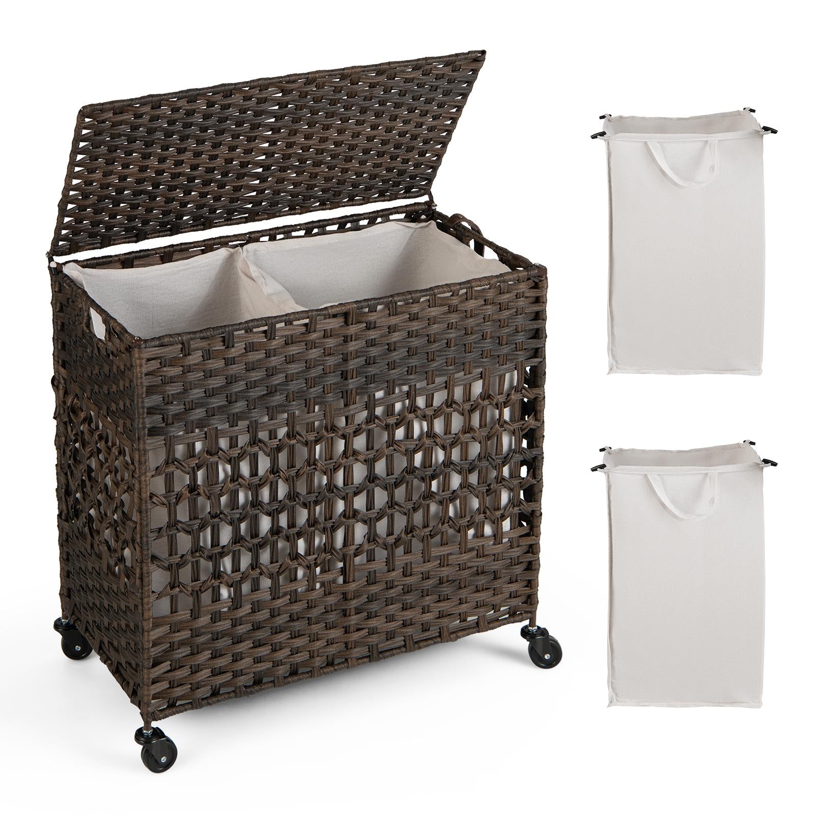 Giantex Laundry Hamper, Basket w/Wheels & Lid, Large Storage Clothes Basket for Home