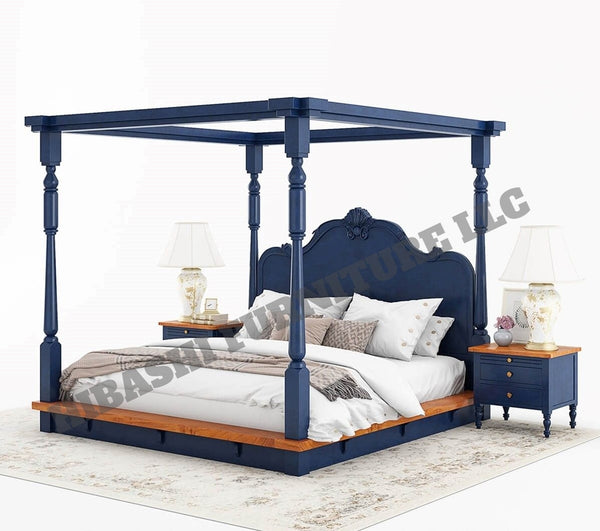 Cómoda de dormitorio con 7 cajones de madera maciza bicolor azul RECTO –  Hibashi Furniture LLC
