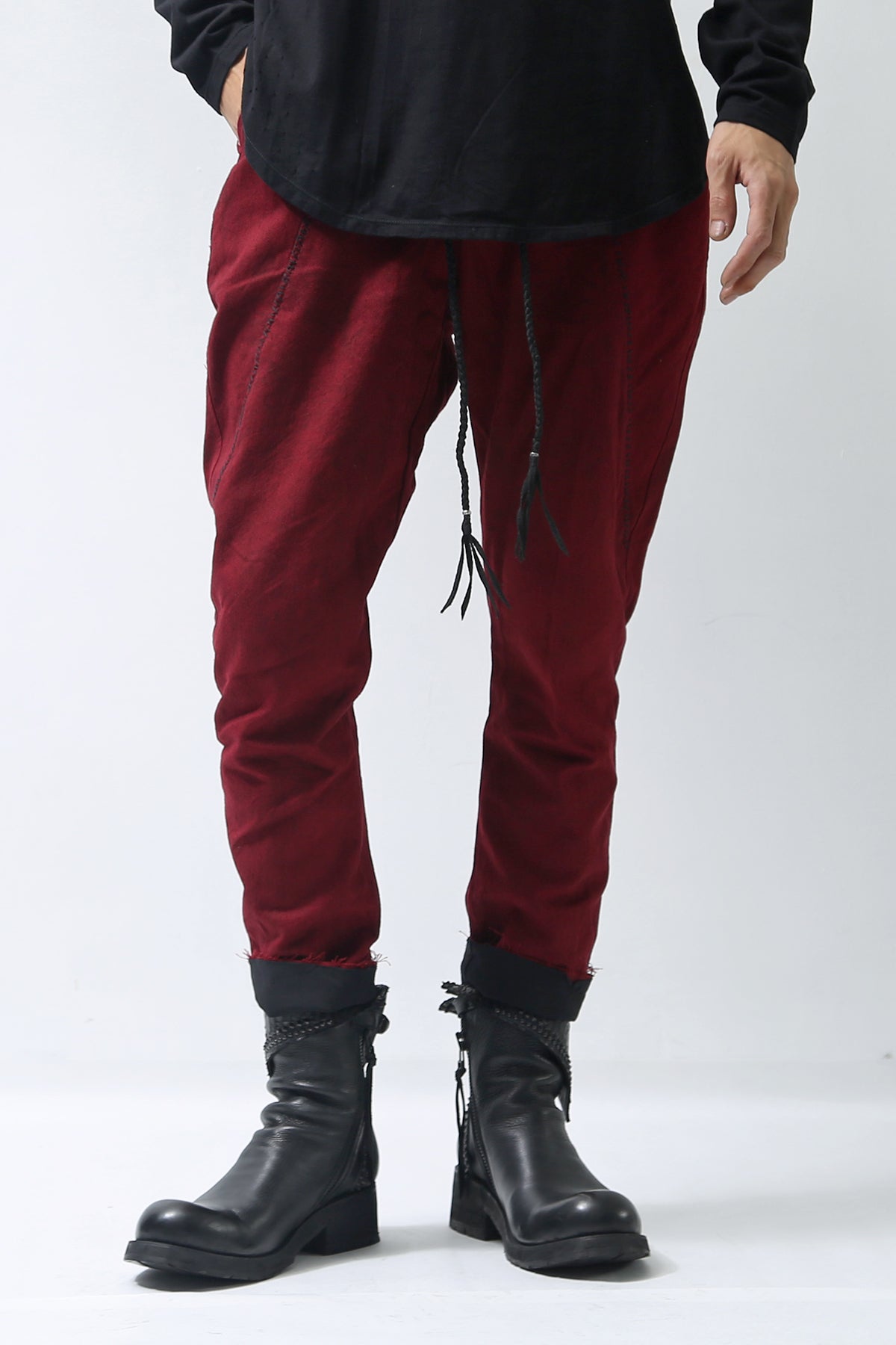 1902-PT03 Hand Stitch Layered Pants Red | KMRii OFFICIAL ONLINE STORE