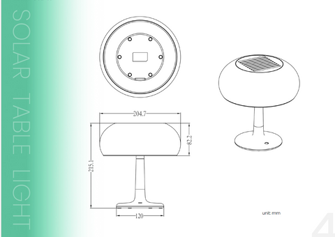 solar table lamp dimensions