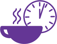 Tattle Tea steeping icon -- purple coffee mug and clock depicting time