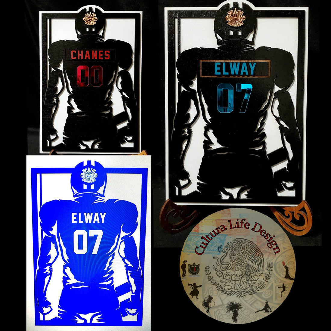 Sports Sugar Skull Wood Engraved Wall Plaques, NFL, MBL, NBA