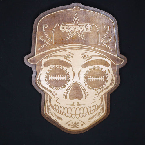 Sports Sugar Skull Wood Engraved Wall Plaques, NFL, MBL, NBA