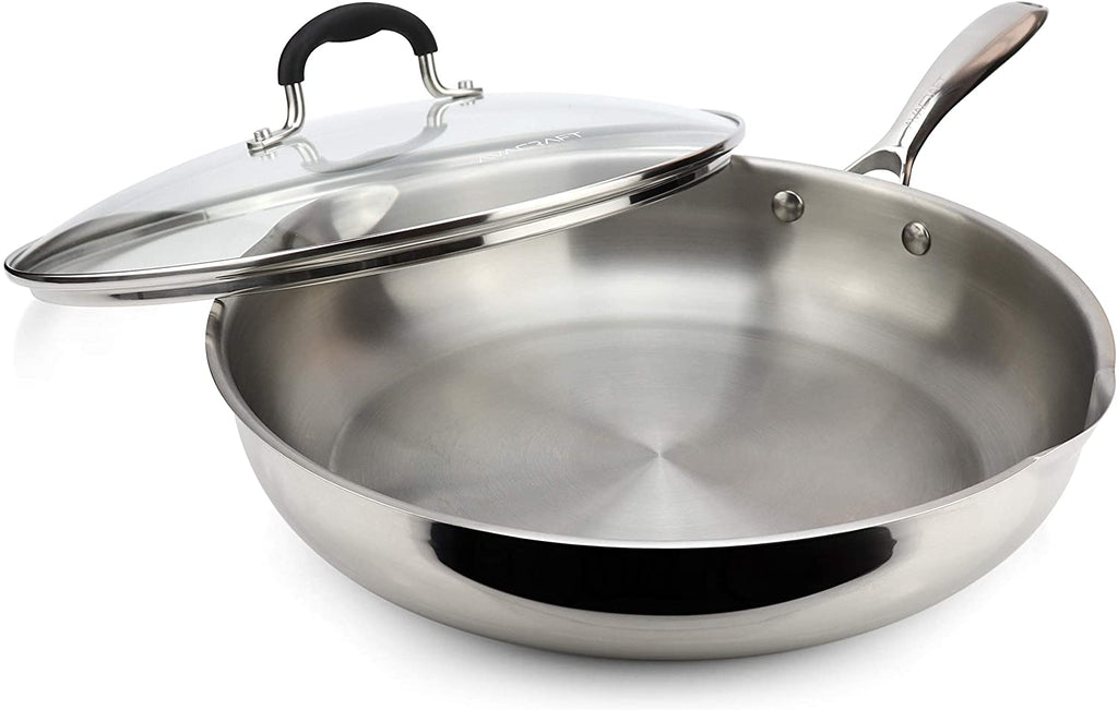 AVACRAFT 18/10 Stainless Steel Everyday Pan with Five-Ply Base, Stir Fry  Chef's Saute Pan with Glass Lid, Multipurpose Stewpot Skillet, Casserole in