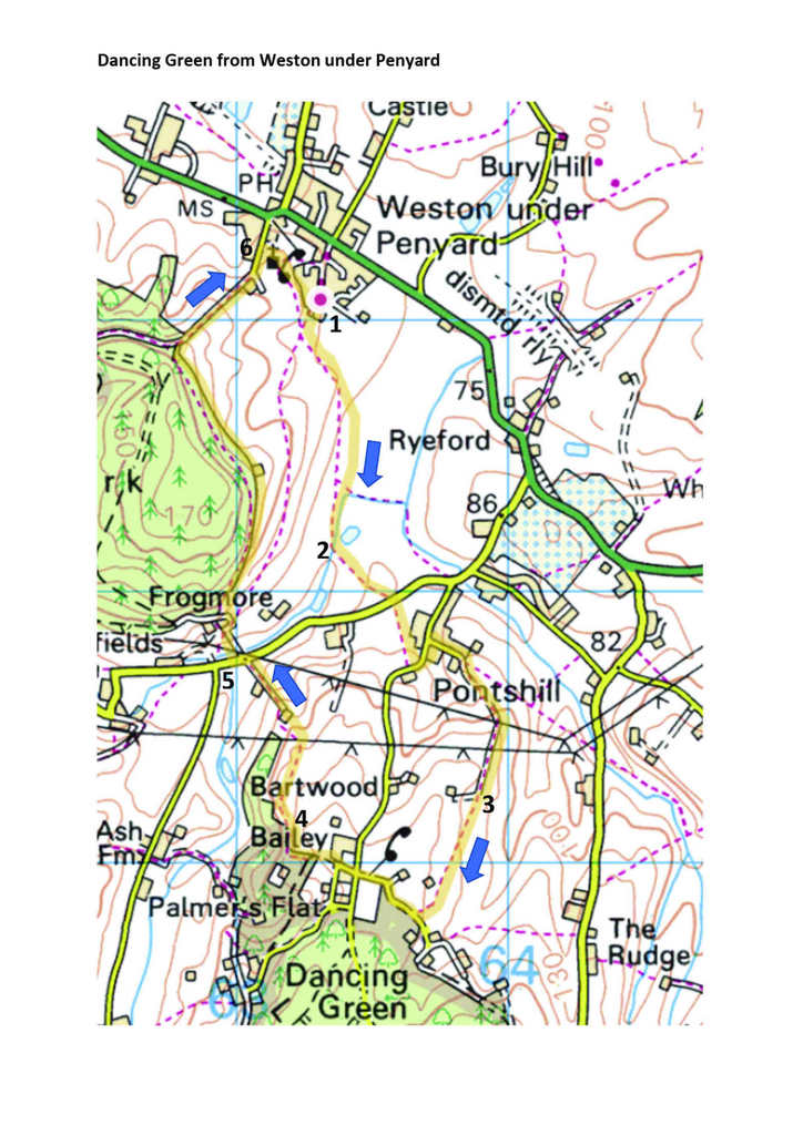 Weston under Penyard to Dancing Green map