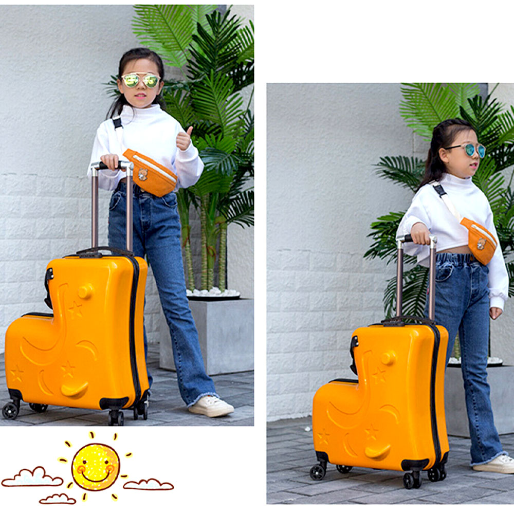 Kids Luggage 20" Carry On Scooter Suitcase Portable Travel Trolley Case with Sturdy Spinner Wheels for Boys & Girls Children Luggage Suitcase Carry On Bagage Orange Yellow Ping Rose Red Bags for Kids