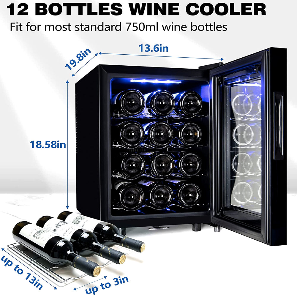 24 Bottle Led Wine Cooler - Quiet Counter Top Wine Chiller Refrigerator with Digital Display Black Champagne Coolers Fridge