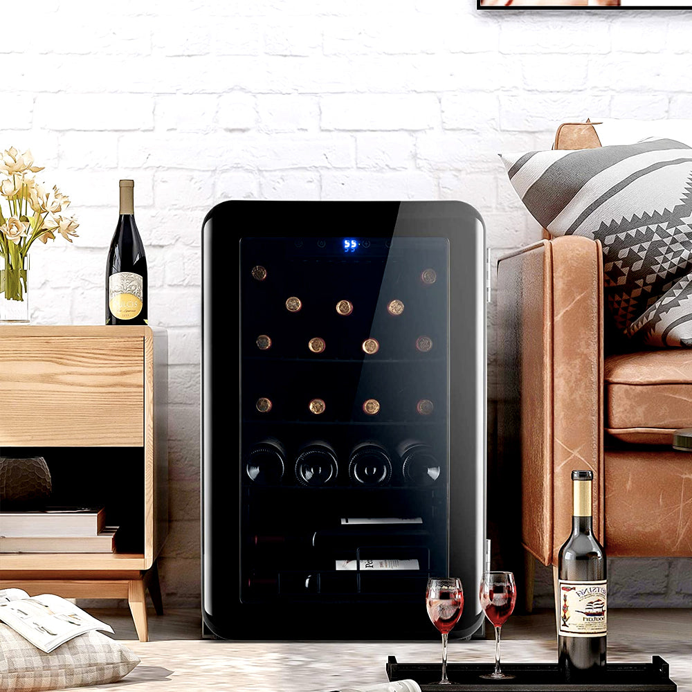 24 Bottle Led Wine Cooler - Quiet Counter Top Wine Chiller Refrigerator with Digital Display Black Champagne Coolers Fridge