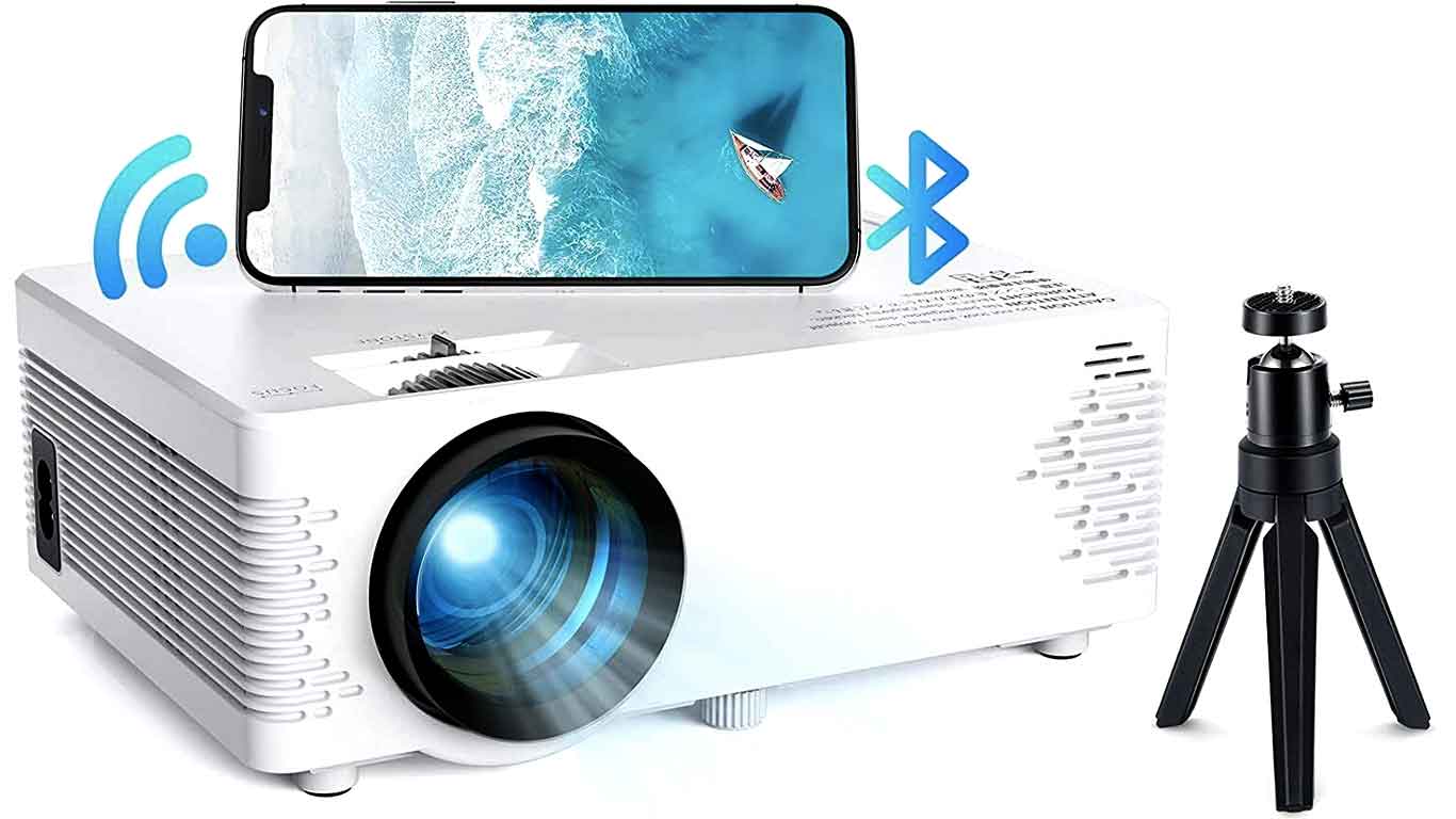 Mini WiFi Projector Wireless Bluetooth Projector with Tripod, 1080P 170” Display Supported, Compatible with TV Stick, PS4, DVD, Portable Protector for Home Entertainment Projector Mini Projector 4k Projector Outdoor Projector Movie Projector Portable Projector