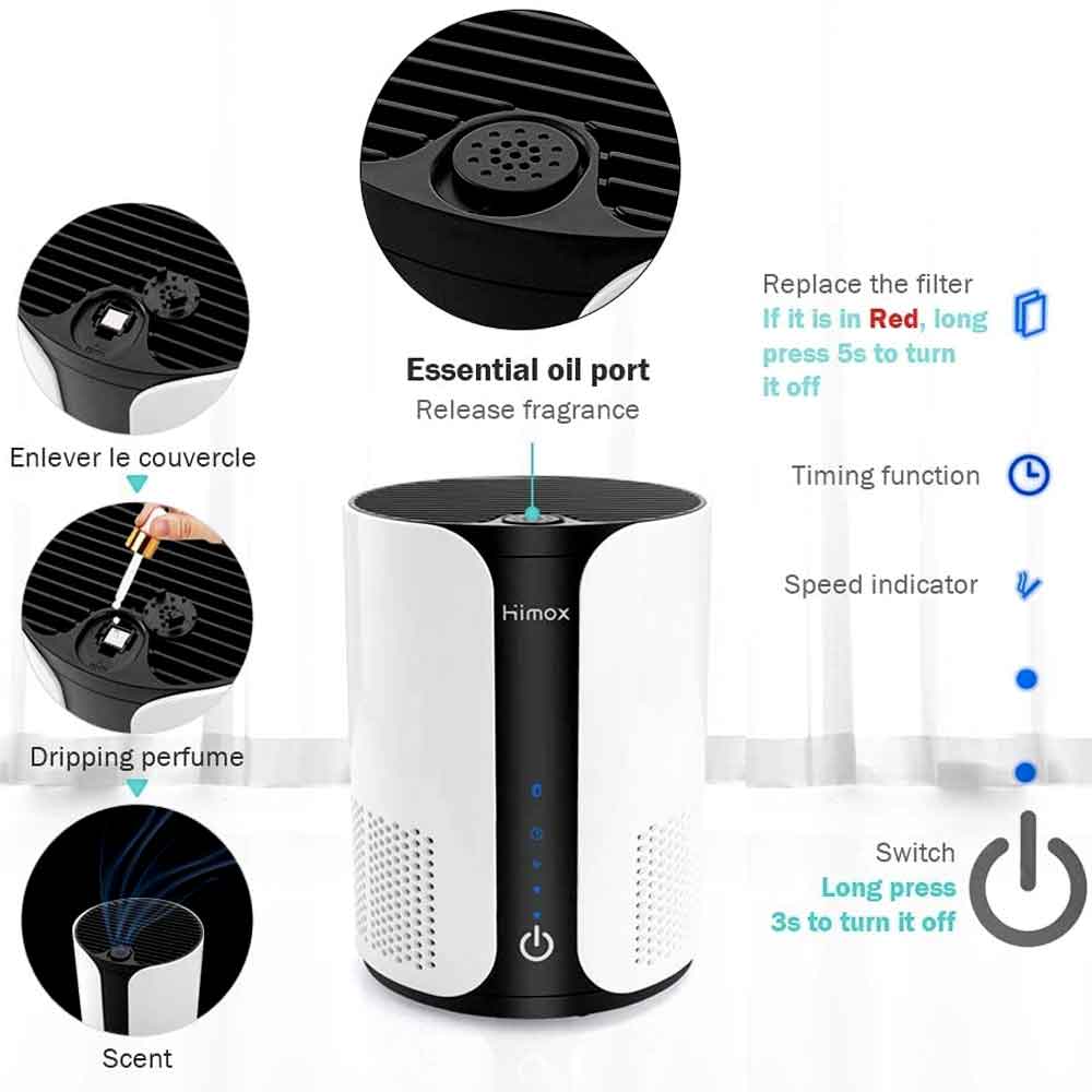 Air Purifier Powerful Air Filtering with Multiple Speeds Timer For Home Air Cleaner Air Purifier Black white Silver Gray