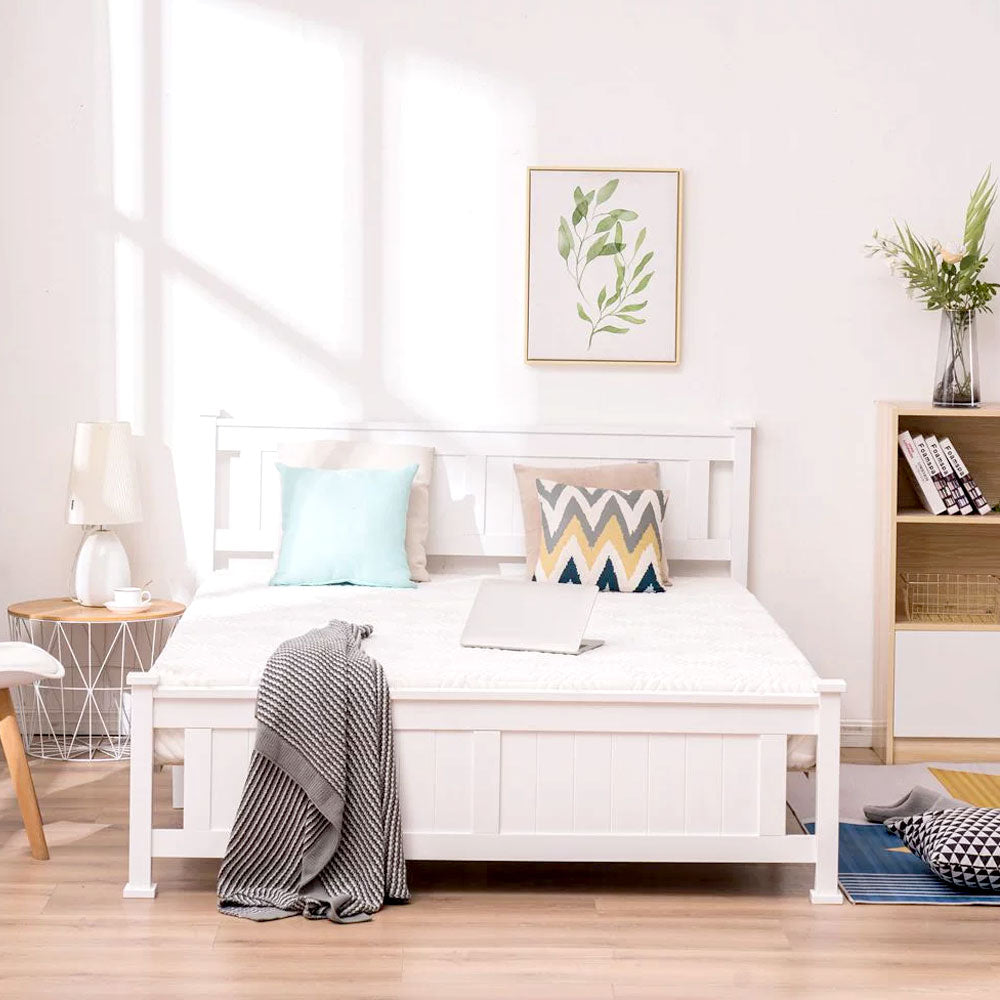 Solid Bed Frame - Modern Wood Platform Bed Twin, Full, Queen Suitable For Bedroom And Kids, Include Headboard and Footboard White Wood Bed Frame