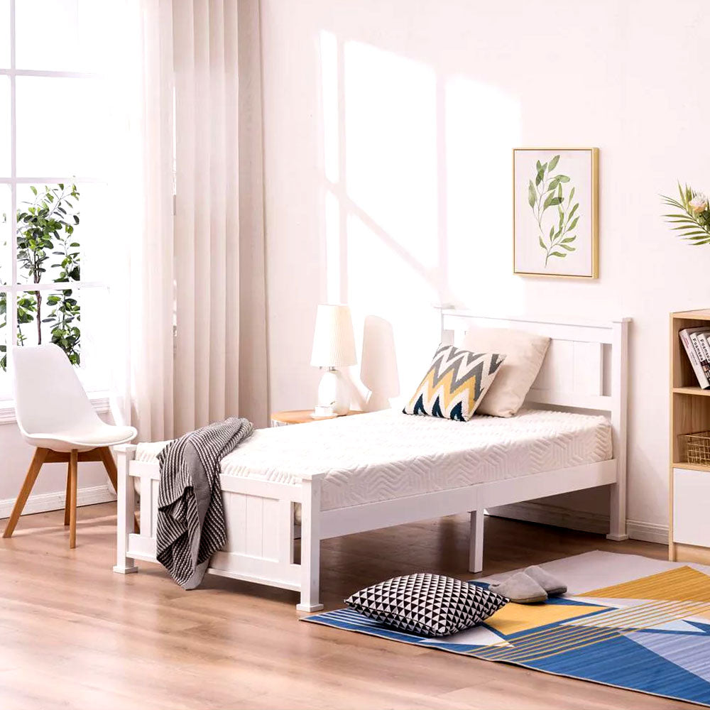 Solid Bed Frame - Modern Wood Platform Bed Twin, Full, Queen Suitable For Bedroom And Kids, Include Headboard and Footboard White Wood Bed Frame