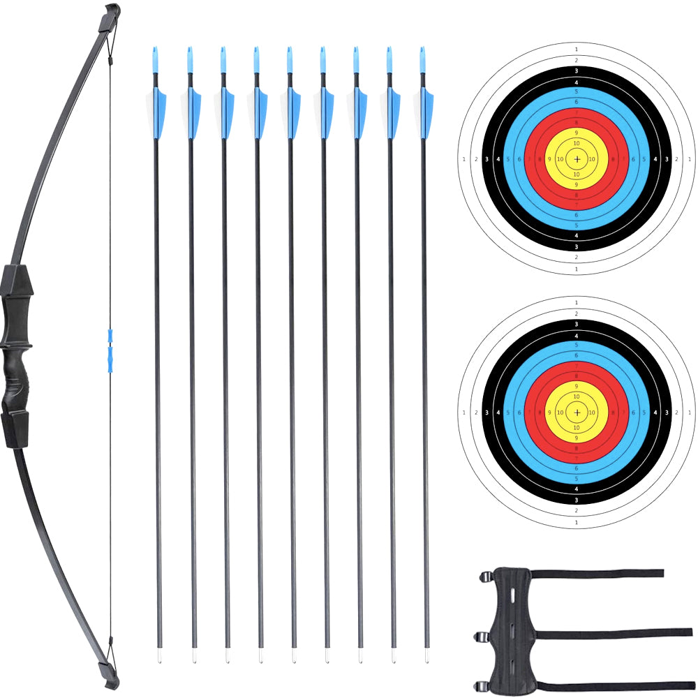 Bow And Arrow - Recurve Bow Archery Toy Sets For Beginners  Archery Kit with 9 Arrows 2 Target Face Outdoor Sports Game Hunting Toy Green Blue Black Red Bow And Arrow