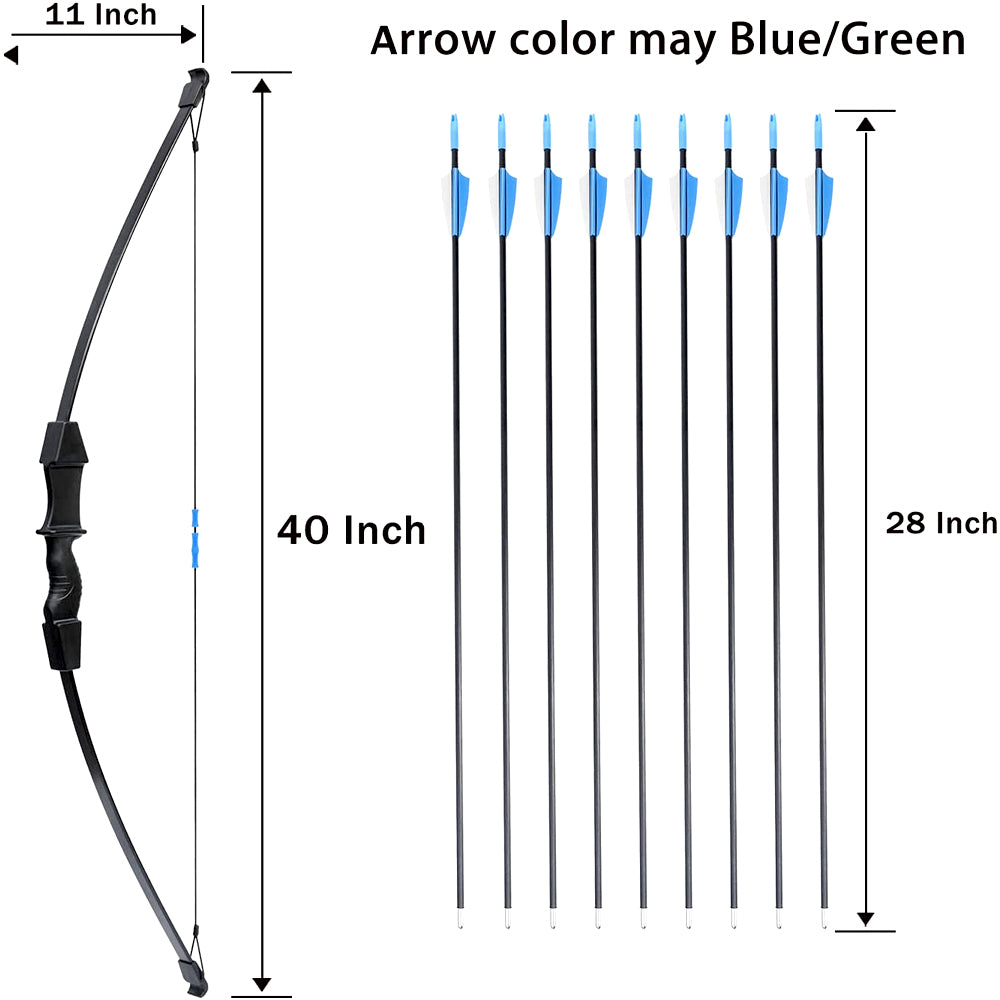 Bow And Arrow - Recurve Bow Archery Toy Sets For Beginners  Archery Kit with 9 Arrows 2 Target Face Outdoor Sports Game Hunting Toy Green Blue Black Red Bow And Arrow