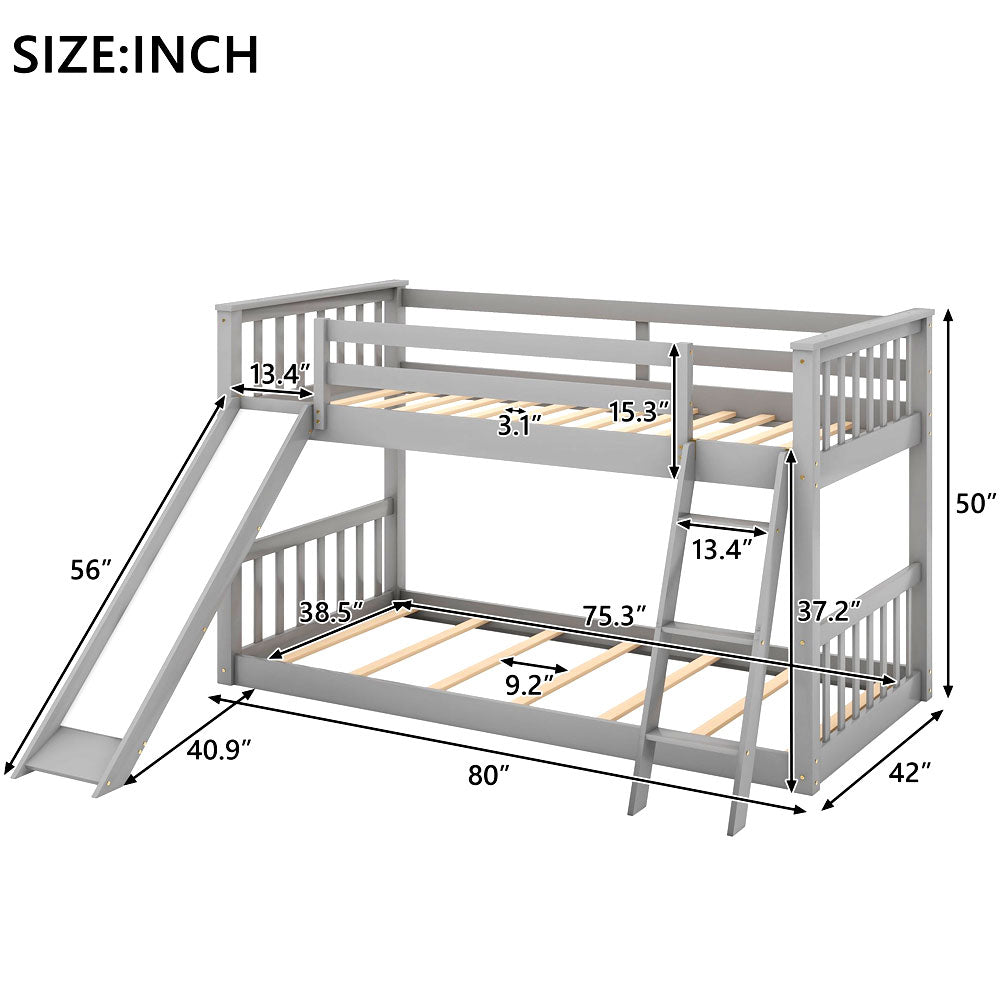 Bunkbed Loft Beds For Kids - Twin Over Full Bunk with Convertible Slide and Ladder Twi Over Full Bunk Bed White Twin Loft Bed Gray For Boys And Girls Kids Full Size Loft Bed Bunkbeds With Slide For Kid