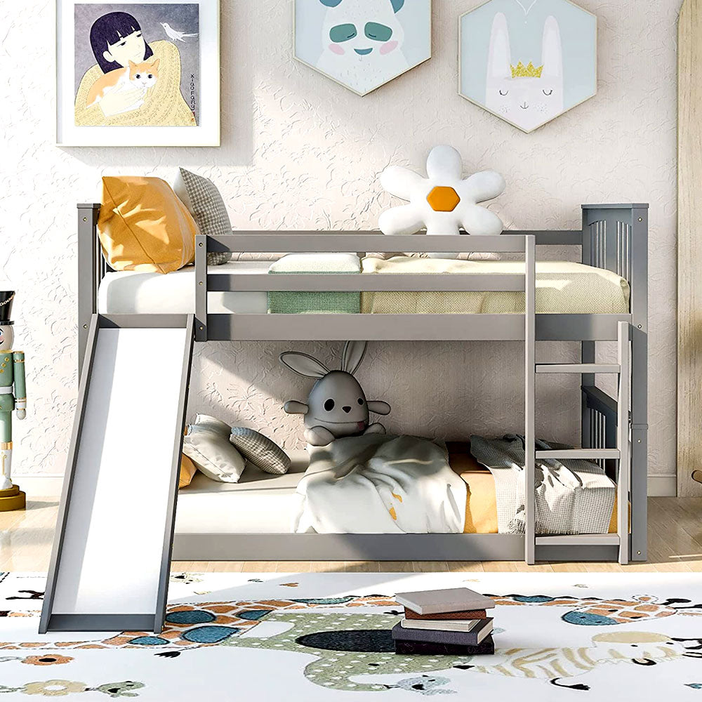 Bunkbed Loft Beds For Kids - Twin Over Full Bunk with Convertible Slide and Ladder Twi Over Full Bunk Bed White Twin Loft Bed Gray For Boys And Girls Kids Full Size Loft Bed Bunkbeds With Slide For Kid