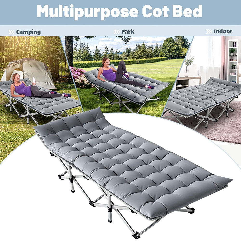 Camping Cots - Luxury Sleeping Foldable Cots Include Bed With Mattress Gray Sleeping Cots Folding Blue Cot Best Camping Cot Outdoor Camp Tent Bed Big Camping Cots Large Foldable Cots