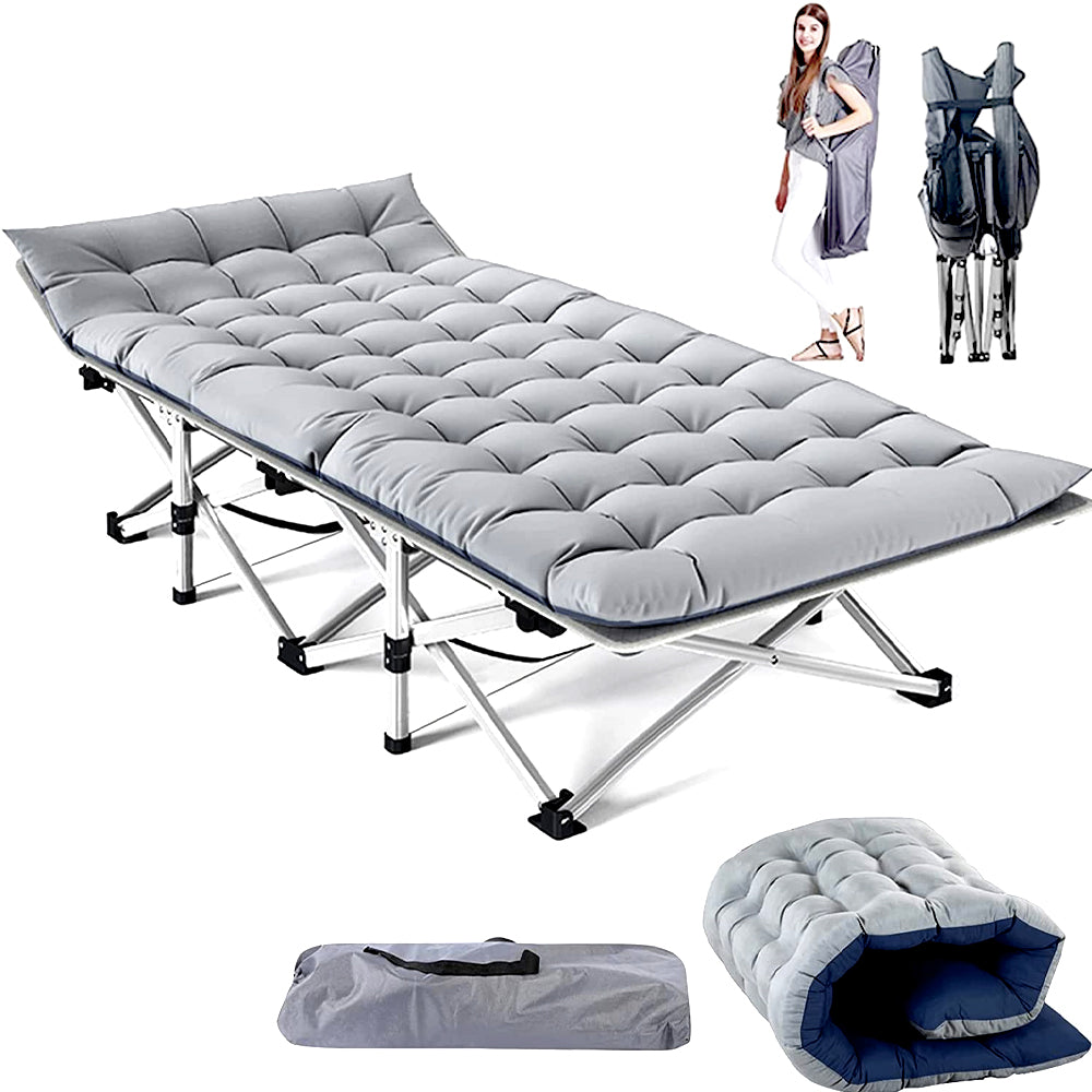 Camping Cots - Luxury Sleeping Foldable Cots Include Bed With Mattress Gray Sleeping Cots Folding Blue Cot Best Camping Cot Outdoor Camp Tent Bed Big Camping Cots Large Foldable Cots