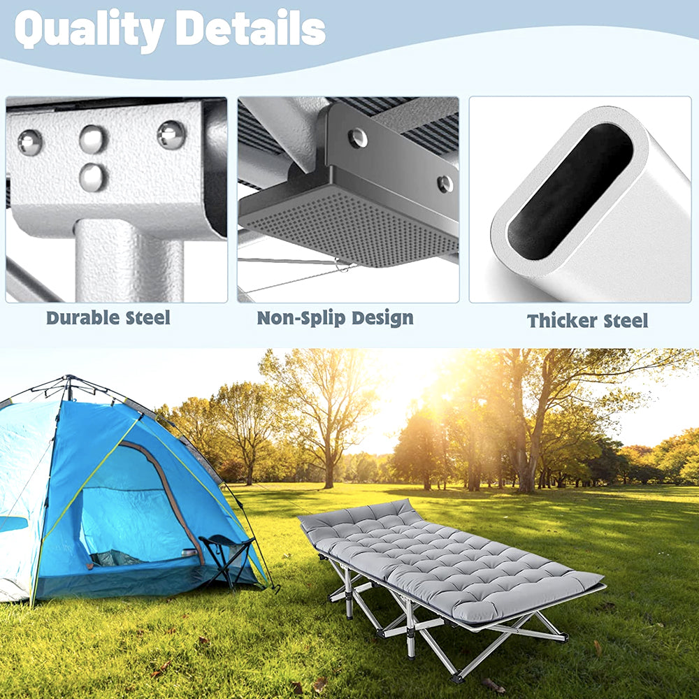 Camping Cots - Luxury Sleeping Foldable Cots Include Bed With Mattress Gray Sleeping Cots Folding Blue Cot Best Camping Cot Outdoor Camp Tent Bed Big Camping Cots Large Foldable Cots