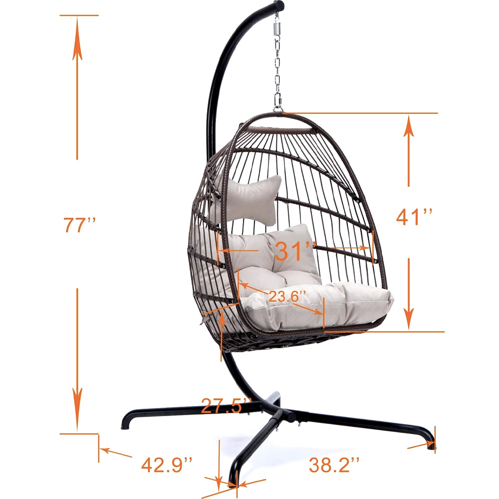 Luxury Egg Chair With Stand Outdoor Hanging Hammock Swing chair 450lbs Capacity for Patio Backyard Balcony Egg chair Outdoor Egg Chair Black Gray Grey Brown