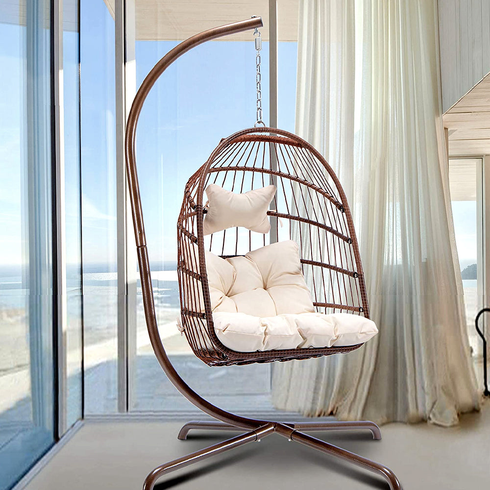 Luxury Egg Chair With Stand Outdoor Hanging Hammock Swing chair 450lbs Capacity for Patio Backyard Balcony Egg chair Outdoor Egg Chair Black Gray Grey Brown