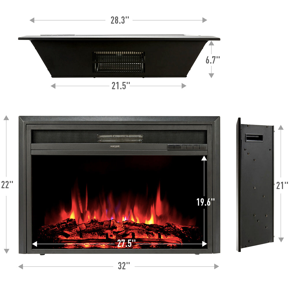 18"/27"/30"/32"/36"/42"/50"/60" Professional Electric Fireplace Heater Wall Mount Insert Realistic  LED Dancing Flame With Touch Screen & Remote Wall Fireplace Black Wall Mounted Insert Fireplace