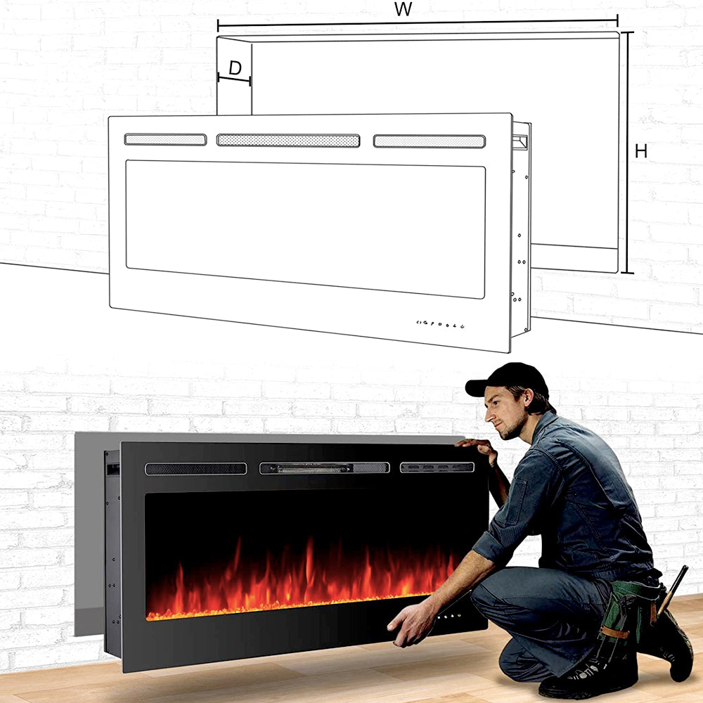 18"/27"/30"/32"/36"/42"/50"/60" Professional Electric Fireplace Heater Wall Mount Insert Realistic  LED Dancing Flame With Touch Screen & Remote Wall Fireplace Black Wall Mounted Insert Fireplace