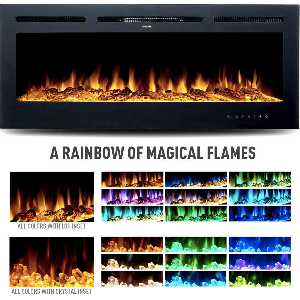 18"/27"/30"/32"/36"/42"/50"/60" Professional Electric Fireplace Heater Wall Mount Insert Realistic  LED Dancing Flame With Touch Screen & Remote Wall Fireplace Black Wall Mounted Insert Fireplace