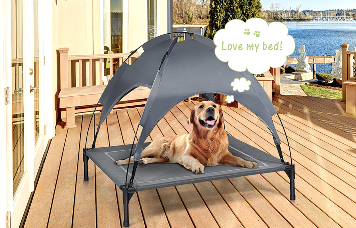 Elevated Dog Bed with Removable Canopy, Portable Raised Pet Cot Cooling Dog Bed Raised Gray Dog Bed Black Outdoor Dog Bed With Canopy