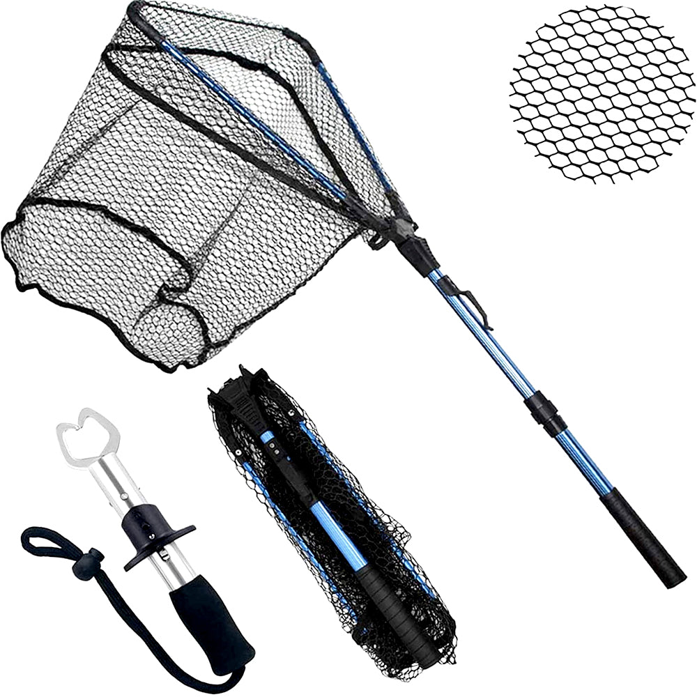 Fishing Gear Set  - 36.2in Fishing Nets for Safe Fish Catching or Releasing with Fish Gripper Fishing Gear Tool Set Black Fishing Net Blue Fish Nets