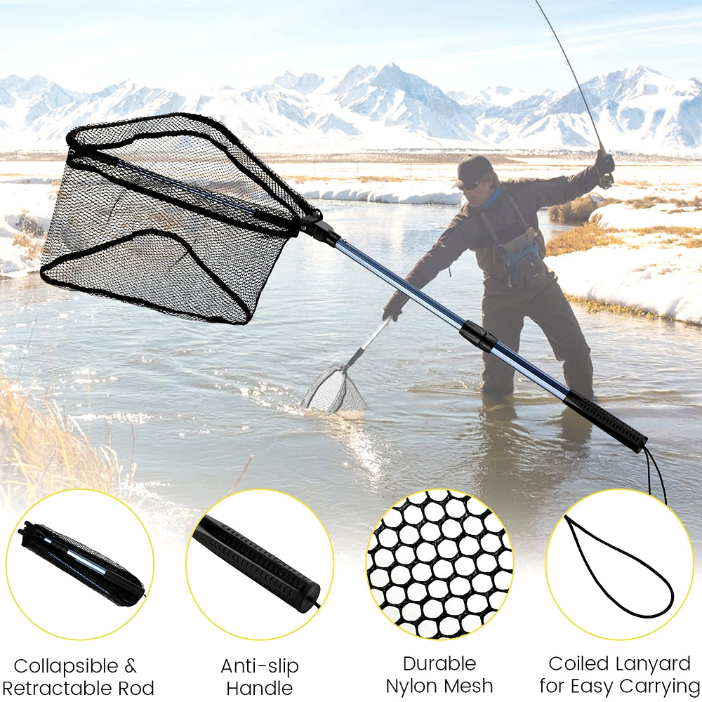 Fishing Gear Set  - 36.2in Fishing Nets for Safe Fish Catching or Releasing with Fish Gripper Fishing Gear Tool Set Black Fishing Net Blue Fish Nets