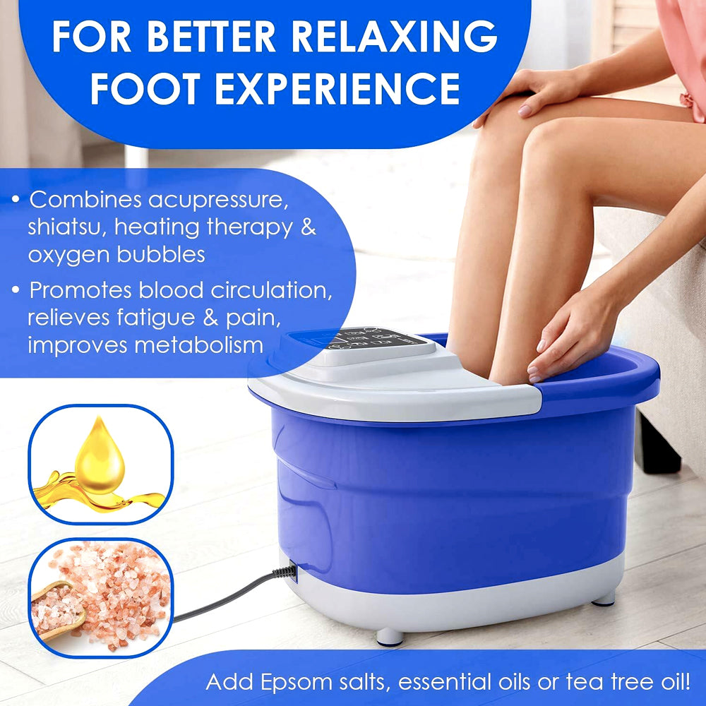 Foot Bath Massager Heat Bubbles Vibration 8 Rollers Foot Spa Soaker Digital Temperature Control